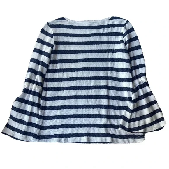 Caslon Top Sz Small Blue White Striped Bell Sleeve Knit Tunic Tie Sleeves Winter - Picture 6 of 9